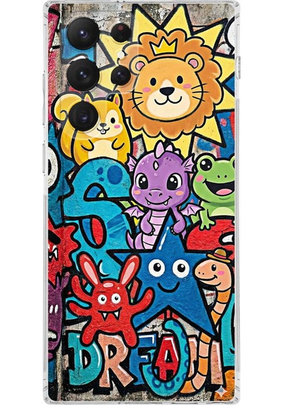 Samsung Galaxy S22 Ultra İle Uyumlu Grafiti Star Team Tasarımlı Şeffaf Silikon Kılıf Şeffaf