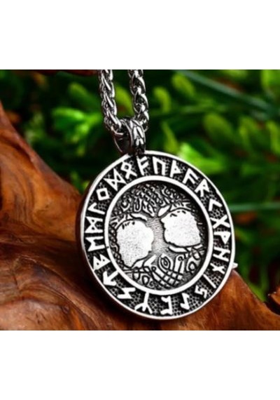 Paslanmaz Çelik Çift Taraflı Yaşam Ağacı Viking Kolye Gümüş