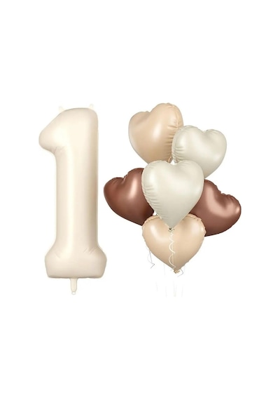 Retro Krem 1 Yaş Kalpli Folyo Balon Set Sku: Zeusstk955831a679 .