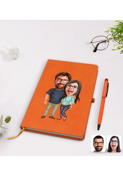 Kişiye Özel Sevgililer Karikatürlü Turuncu Termo Deri Defter Kale N11.2254