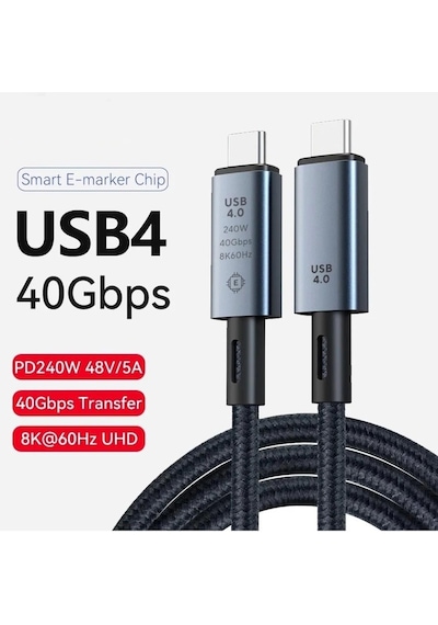 Lexroo Zr848 240w Usb 4.0 40gbps 8k Thunderbolt Görüntü Aktarım Ve Hızlı Şarj Kablosu 0,5 Metre Standart