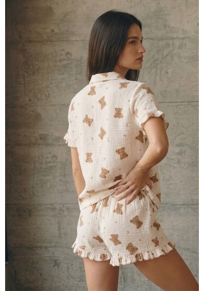 Kadın V Yaka Comfort Fit Kar Beyaz Pijama Takımı