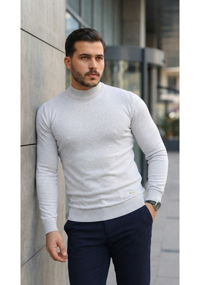 Etiler Collection Erkek Yarım Balıkçı Yaka Pamuklu Triko Açık Gri