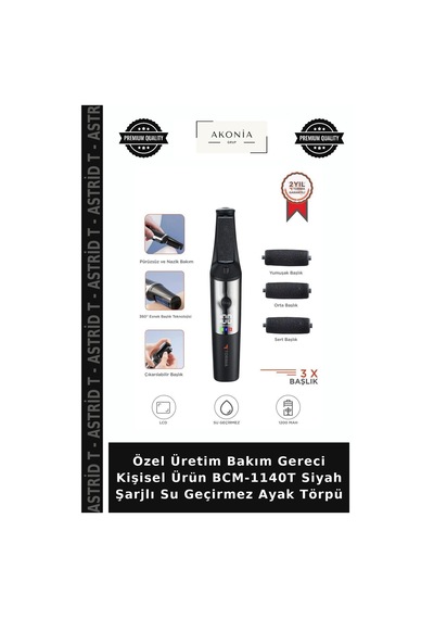 Özel Üretim Bakım Gereci Kişisel Ürün Bcm-1140t Siyah Şarjlı Su Geçirmez Ayak Törpü