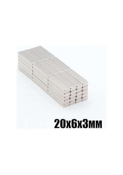 10 Adet - Köşeli Neodyum Mıknatıs, 20x6x3 Mm, Süper Güçlü Magnet, N35 Kalite