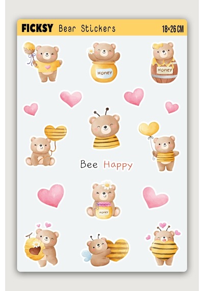 Sevimli Ayıcık Teddy Bear Sticker Seti - 17 Adet Etiket Çıkartma Diğer