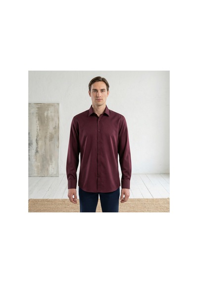 Yusaytr Slim Fit Uzun Kollu Pamuklu Gizli Düğme Yakalı Oxford Gömlek Bordo Bordo