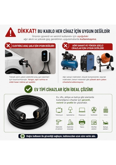 3x2.5mm Ttr Topraklı Siyah Kauçuk Seyyar Uzatma Kablosu 35 Metre