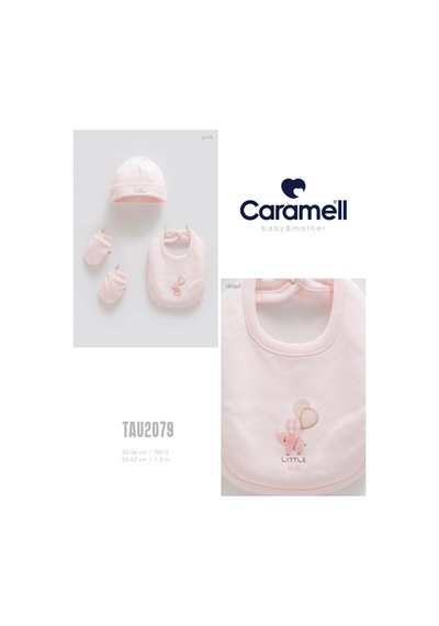 Caramell My Baby Kumsal 4lü Takım Aksesuar Eldiven Önlük Bere Soft Color 2079 Pembe Pembe