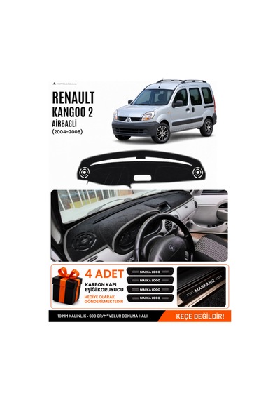 Renault Kangoo 2 Airbagli 2004-2008 Uyumlu Torpido Örtüsü, Torpido Kılıfı - Siyah Gri