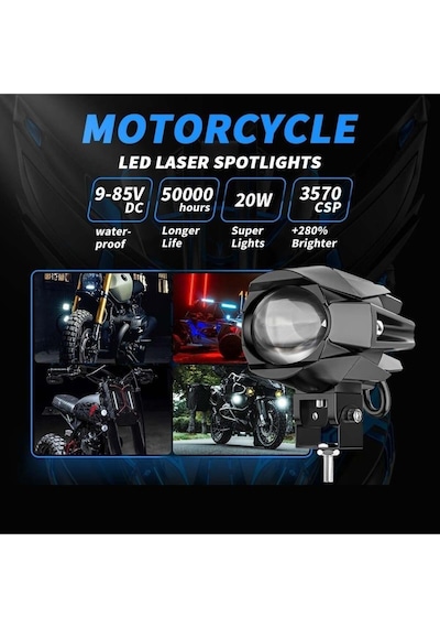 2 Adet Motosiklet Atv Utv Scooter Offroad Beyaz Sarı Çift Renk Lazer Sis Farı Delici 12-80 Volt