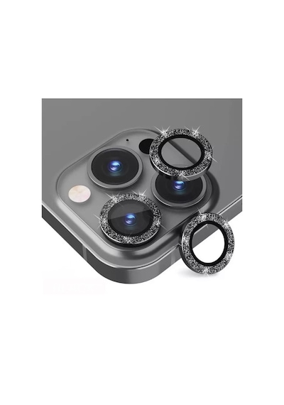 Apple Uyumlu iPhone 16 Pro Ve 16 Pro Max Siyah Black Titanyum Taşlı Kamera Lens Koruyucu Cam Siyah