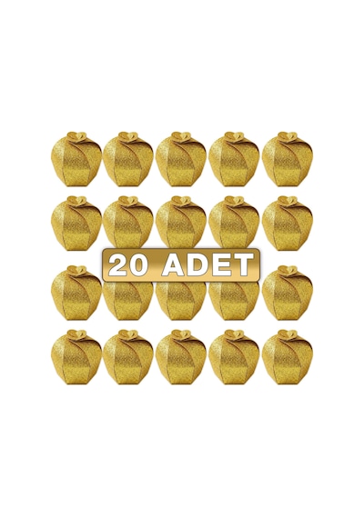 Premium Altın Sarı Simli Yaldızı Cupcake - Hediye, Şeker Ve Kurabiye Sunum İkram Kutusu Sarı - 20'li Paket
