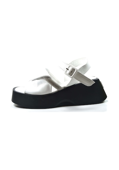 Özgençshoes 311 Hakiki Deri Beyaz Kalın Taban Kadın Sandalet Beyaz