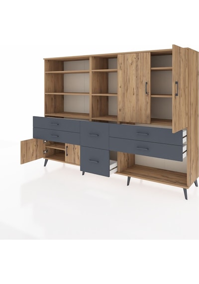 Hyperion Dolap 10 Raflı 6 Çekmeceli 4 Kapaklı 220x44x163 Çam-çam/ Çam-çam/antrasit Hyperion Dolap 10 Raflı 6 Çekmeceli 4 Kapaklı 220x44x163 Çam-çam/ Çam-çam/antrasit
