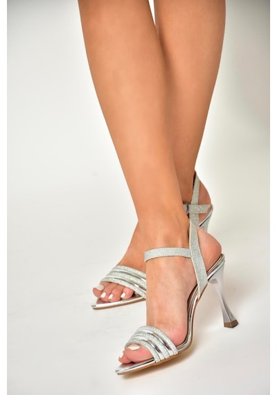 Fox Shoes U312206314 Gümüş Sim İnce Topuklu Kadın Ayakkabı Gümüş