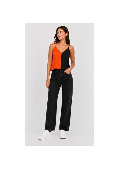 Onno Style Women Kolsuz Askılı V Yaka Triko Kadın Bluz Siyah - Turuncu