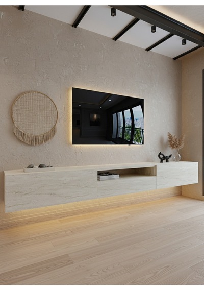 Resital Ledli Duvara Monte Tv Sehpası - Traverten - W6016-8 Traverten