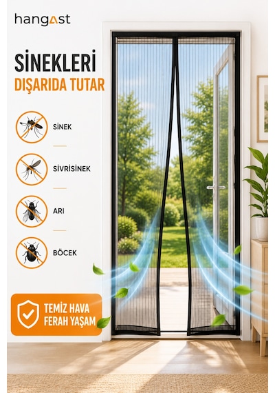 Mıknatıslı Kapı Sinekliği 105x210 Cm Otomatik Kapanan Cırtbantlı