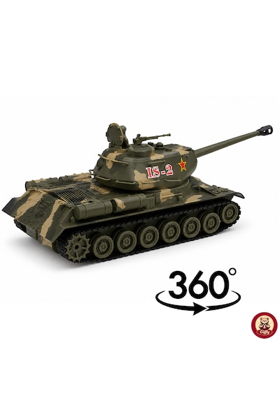 Oyuncak Uzaktan Kumandalı Tank Is-2 Model Sovyet Tankı Sesli Led Işıklı Müzikli Ses Ve Atış Efektli Şarjlı Göndesi 360 Dönen Rc Tank 1:20 Ölçek 38 Cm Sarı