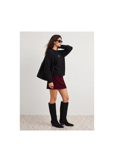 Maison Velora Kadın Siyah Bisiklet Yaka Oversize Basic Triko Kazak Siyah 923600247 Siyah