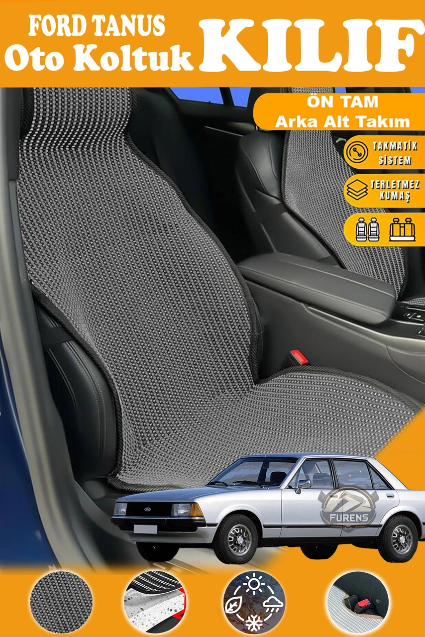 Ford Tanus Uyumlu Siyah Prestij Serisi Dokuma Kumaş Oto Koltuk Kılıfı Ön Tam Arka Alt