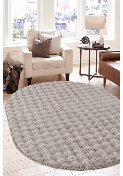 Bubble Oval Yumuşak Peluş Kaymaz Salon Oturma Yatak Odası Balkon Mutfak Halısı Yolluk Gri