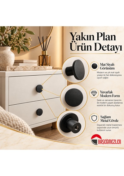 Haskan Yuvarlak Düğme Kulp Siyah