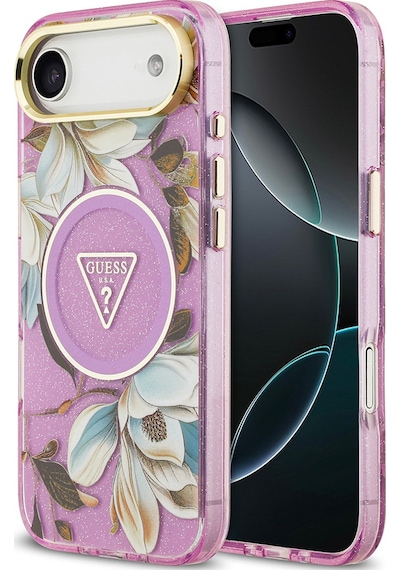Apple Uyumlu iPhone 17 Air Kılıf Guess Lisanslı M-safeli Simli Çiçek Desenli Metal Kamera Çerçeveli Kapak Mor Mor