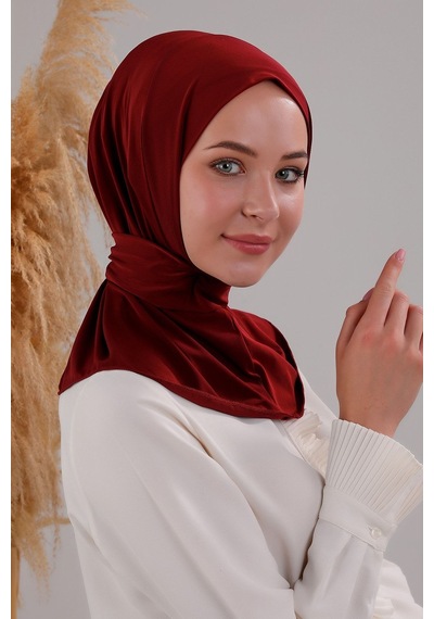Melodi Scarf Kadın Tesettür Pratik Çıtçıtlı Sandy Deniz Havuz Uyumlu Fular Hazır Bone Bordo Bordo