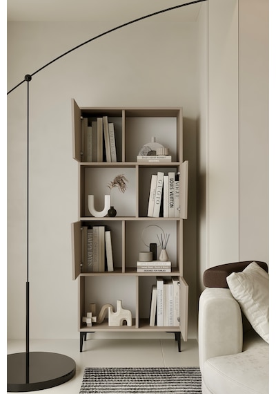 Roma Kitaplık 175 Cm - Vitrin - Gümüşlük 100% Mdf Metal Ayak Kumtaşı