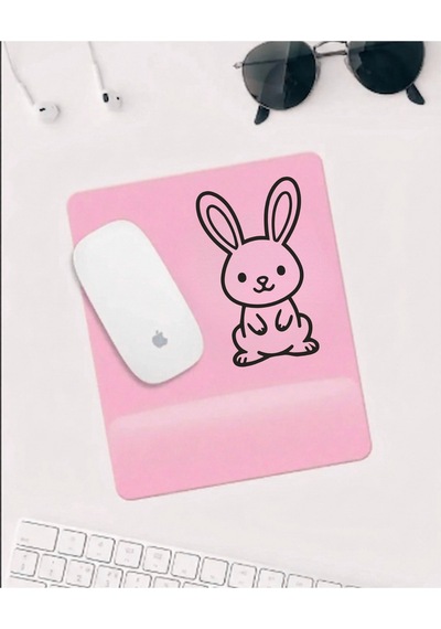Sevimli Tavşan Desenli Mousepad Pembe Zemin Kaymaz Tabanlı Mouse Pad