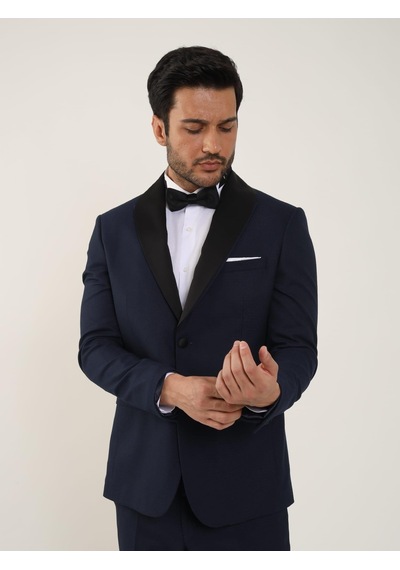 Dufy Lacivert Erkek Slim Fit Düz Sivri Yaka Smokin Takım - 84192-Lacivert