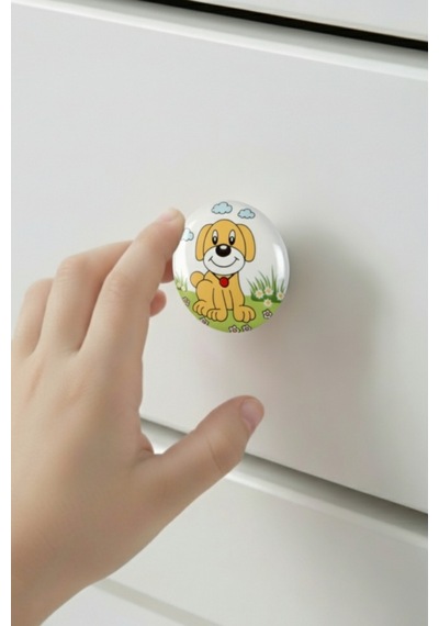 Porselen Köpek Desenli Çocuk Odası Mobilya Kulpu Seramik Çekmece Dolap Düğmesi 50 MM Büyük Boy Çok Renkli
