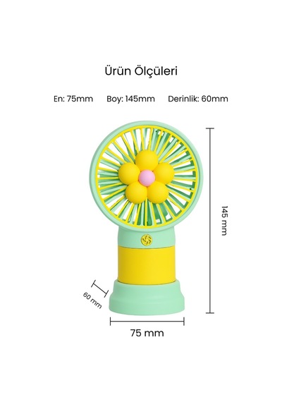 Şarjlı El Fanı Çiçek Desenli El Pervanesi Soğutucu El Fanı Haki