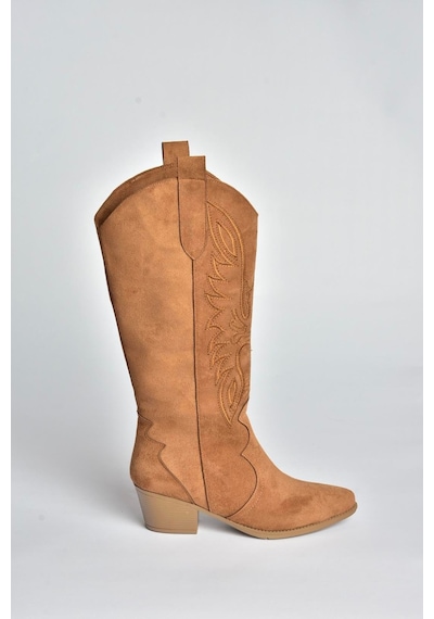 Fox Shoes V820356002 Taba Süet Kalın Topuklu Kadın Çizme Taba