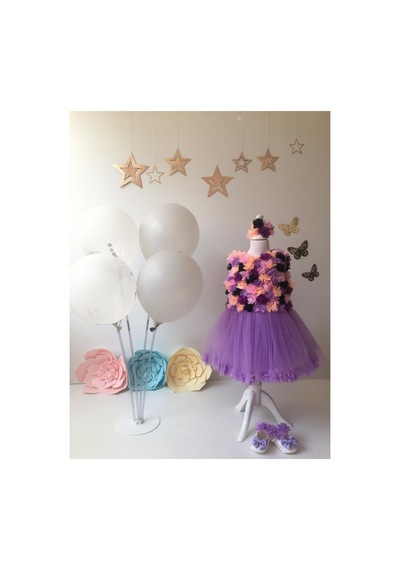 Hayy Baby Kids Wear Lila Renkli Çiçekli Tütü Elbise