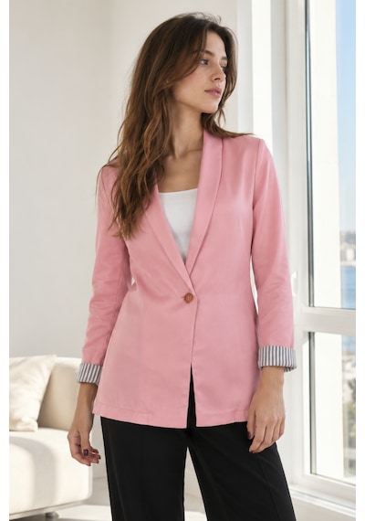 Armonika Kadın Pembe Kol İçi Çizgili Tek Düğmeli Ceket Arm-27k001026