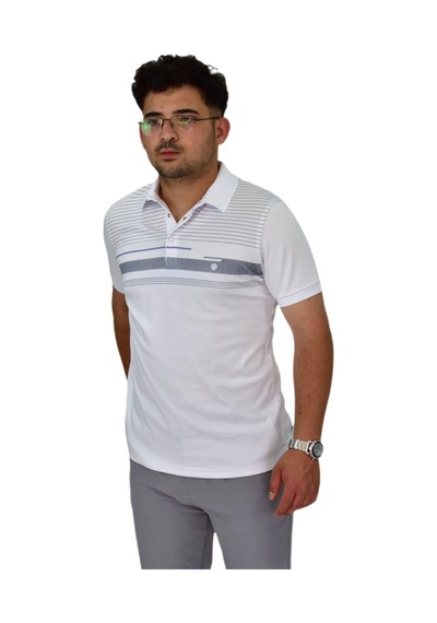 Erkek Polo Yaka Pano Çizgili Tişört T273 Bgl-st04592 Beyaz