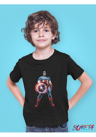 Bumeta Captain America Kaptan Amerika Marvel Çocuk Tişört T-shirt Siyah