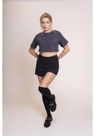 Afloow Delicate Kadın Gri Oversize Kısa Kollu Crop Tişört %100 Pamuk Sırtı Baskılı Disco Top Tasarımı, Günlük Rahat Stil, Sokak Modası Gri