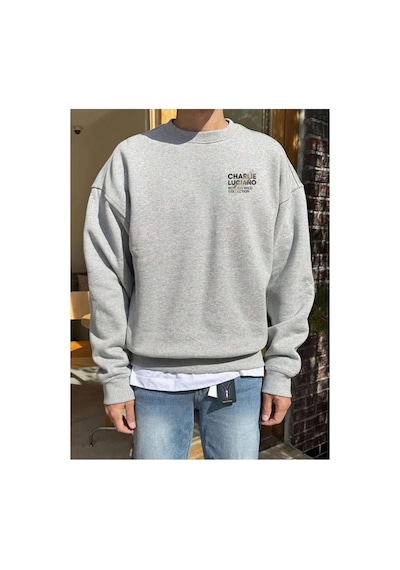 Herkesemoda Charlie Baskı Detaylı Bisiklet Yaka Sweatshirt Gri Gri