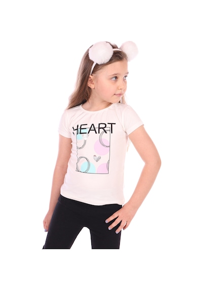 Toontoy Kids Toontoy Kız Bebek Baskılı Bisiklet Yaka Kısa Kollu Tişört Ekru