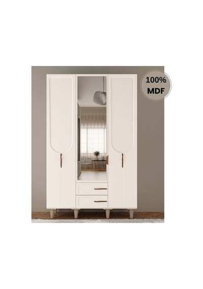 Açelya 3 Kapak Mdf Ayaklı Tasarım Gardırop Aytaşı