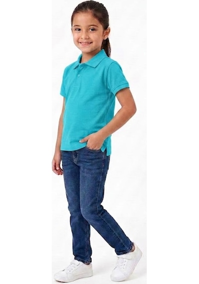 Nacar Store Unisex Çocuk Polo Yaka Kısa Kollu Lakost Tişört Okula Dönüş Turkuaz