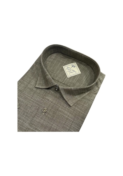 Eren Style Linen Keten Klasik %100 Cotton Kısa Kollu Terletmeyen Gömlek Haki