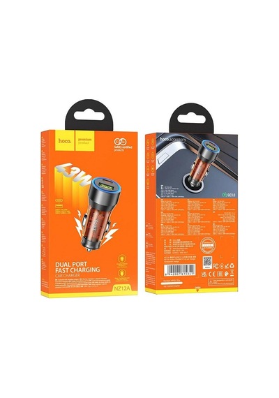 Hoco Nz12a Action Pd43w Usb + Type-c Hızlı Şarj Araç Çakmaklı Şarj Aleti Turuncu