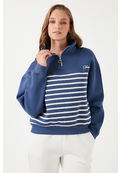 Lela Streç Oversize Fit Yarım Fermuarlı Dik Yaka Bayan Sweat 5865883 Indigo