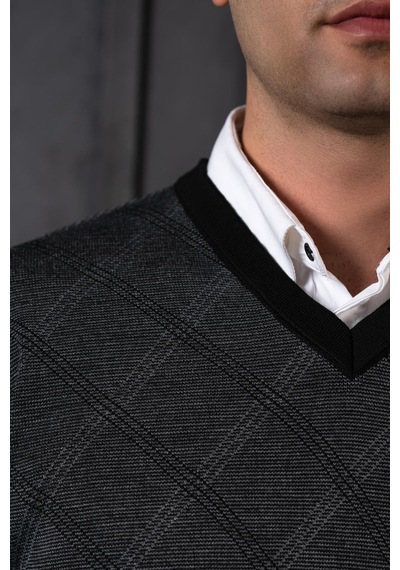 Woolen World Yünlü V Yaka Erkek Triko Kazak 001