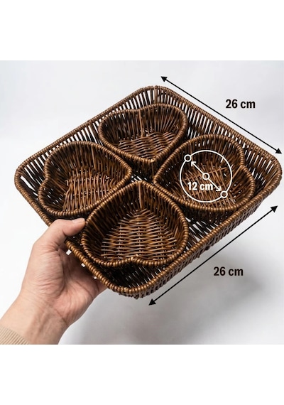 Biishe 5 Parça,4 Kalp Formlu Plastik Rattan Sunum Ve Kahvaltı Seti-bölmeli Çerezlik Ve Meyvelik-doğ Çok Renkli